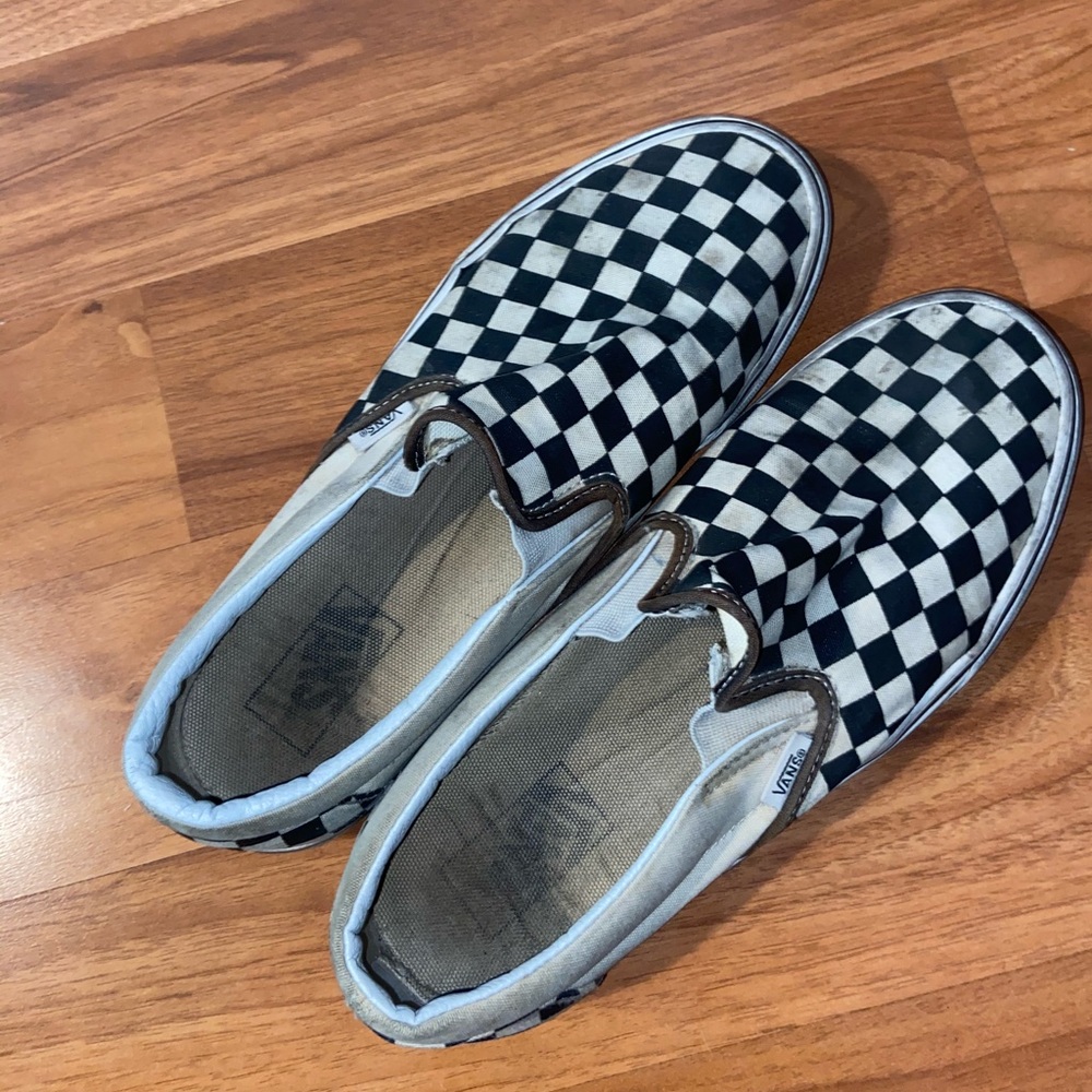 Black and White Checkered Slip Ons
